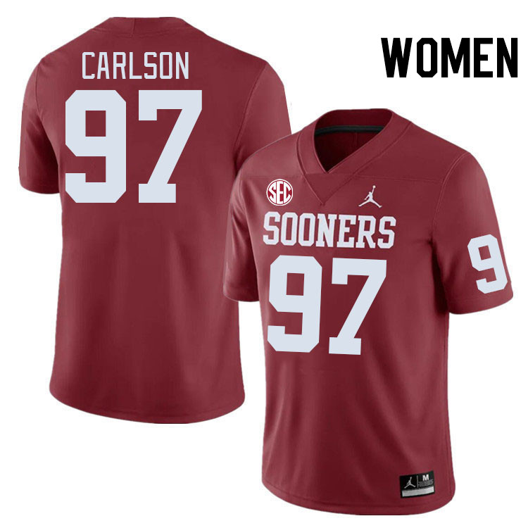 Women #97 Kyle Carlson Oklahoma Sooners 2024 SEC Conference College Football Jerseys-Crimson